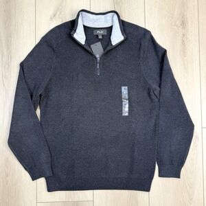 NEW FLX 1/4 Zip Sweater Men's M Charcoal Gray Mock Neck Pullover Knit Bangladesh